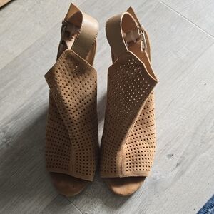 Tahari Tan Perforated Mules